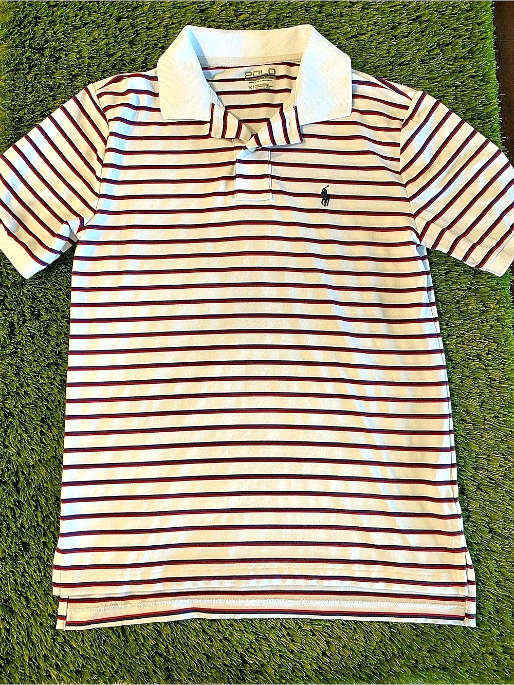 Polo Ralph Lauren  Polo Sport Striped Polo in White & Red Size Medium